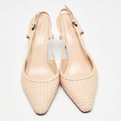 Pre Owned Bottega Veneta Beige Woven Leather Wicker Slingback Pumps Size 38
