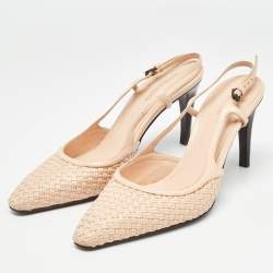 Pre Owned Bottega Veneta Beige Woven Leather Wicker Slingback Pumps Size 38