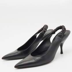 Pre Owned Bottega Veneta Black Leather Pointed Toe Slingback Pumps Size 38