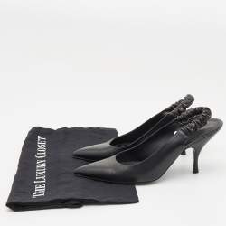 Pre Owned Bottega Veneta Black Leather Pointed Toe Slingback Pumps Size 38