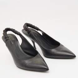 Pre Owned Bottega Veneta Black Leather Pointed Toe Slingback Pumps Size 38