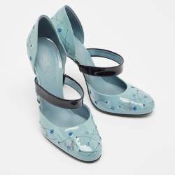 مملوكة مسبقًا Bottega Veneta Grey Patent Leather Printed D'Orsay Pumps Size 38.5