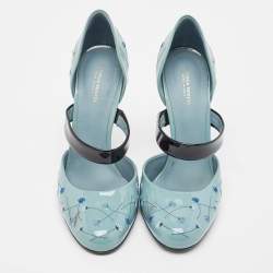 مملوكة مسبقًا Bottega Veneta Grey Patent Leather Printed D'Orsay Pumps Size 38.5