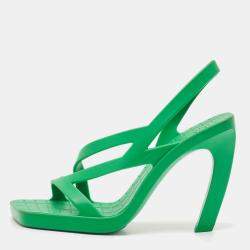 Pre Owned Bottega Veneta Green Rubber Jimbo Slingback Sandals Size 38
