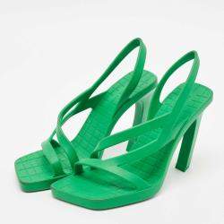 Pre Owned Bottega Veneta Green Rubber Jimbo Slingback Sandals Size 38