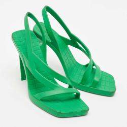Pre Owned Bottega Veneta Green Rubber Jimbo Slingback Sandals Size 38