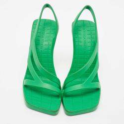 Pre Owned Bottega Veneta Green Rubber Jimbo Slingback Sandals Size 38