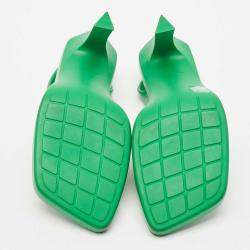 Pre Owned Bottega Veneta Green Rubber Jimbo Slingback Sandals Size 38