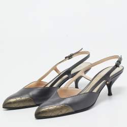 Pre Owned Bottega Veneta Grey Leather Slingback Pumps Size 37.5