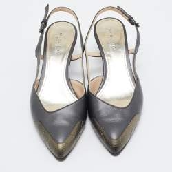 Pre Owned Bottega Veneta Grey Leather Slingback Pumps Size 37.5