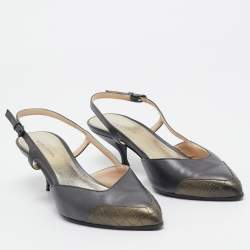 Pre Owned Bottega Veneta Grey Leather Slingback Pumps Size 37.5