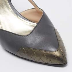 Pre Owned Bottega Veneta Grey Leather Slingback Pumps Size 37.5