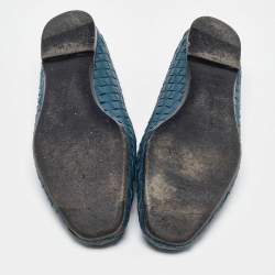 Pre Owned Bottega Veneta Turquoise Blue Intrecciato Leather Smoking Slippers Size 36