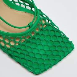 Pre Owned Bottega Veneta Green Crochet and Leather Ankle Tie Pumps Size 38