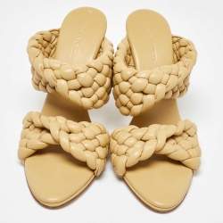 Bottega Veneta Yellow Leather Braided Accents Slides Size 41