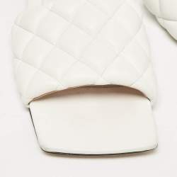 Pre Owned Bottega Veneta White Padded Leather Flat Slides Size 40
