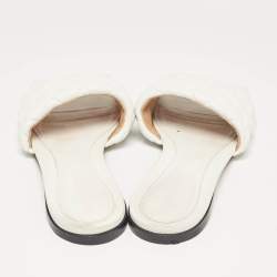 Pre Owned Bottega Veneta White Padded Leather Flat Slides Size 40