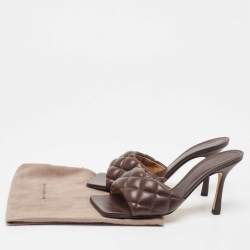 Pre Owned Bottega Veneta Brown Padded Leather Slide Sandals Size 38.5