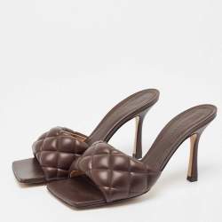 Pre Owned Bottega Veneta Brown Padded Leather Slide Sandals Size 38.5
