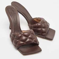 Pre Owned Bottega Veneta Brown Padded Leather Slide Sandals Size 38.5