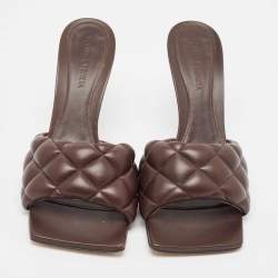 Pre Owned Bottega Veneta Brown Padded Leather Slide Sandals Size 38.5