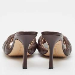 Pre Owned Bottega Veneta Brown Padded Leather Slide Sandals Size 38.5
