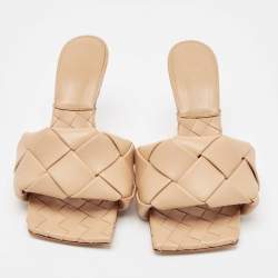 Pre Owned Bottega Veneta Beige Woven Leather Lido Slide Sandals Size 38