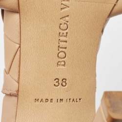 Pre Owned Bottega Veneta Beige Woven Leather Lido Slide Sandals Size 38