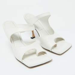 Pre Owned Bottega Veneta White Leather Thong Slide Sandals Size 37.5