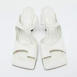 Pre Owned Bottega Veneta White Leather Thong Slide Sandals Size 37.5