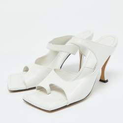 Pre Owned Bottega Veneta White Leather Thong Slide Sandals Size 37.5