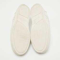 Pre Owned Bottega Veneta White Woven Leather Dodger Slip On Sneakers Size 38.5