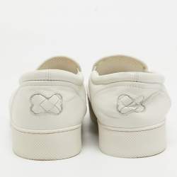 Pre Owned Bottega Veneta White Woven Leather Dodger Slip On Sneakers Size 38.5
