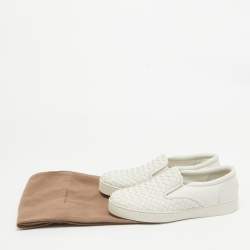 Pre Owned Bottega Veneta White Woven Leather Dodger Slip On Sneakers Size 38.5