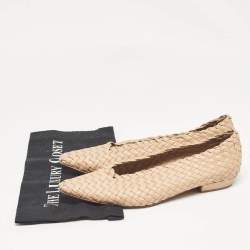 Pre Owned Bottega Veneta Beige Intrecciato Leather Flats Size 40