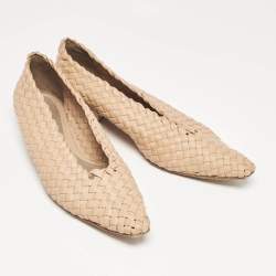 Pre Owned Bottega Veneta Beige Intrecciato Leather Flats Size 40