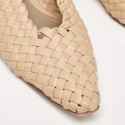 Pre Owned Bottega Veneta Beige Intrecciato Leather Flats Size 40