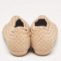 Pre Owned Bottega Veneta Beige Intrecciato Leather Flats Size 40