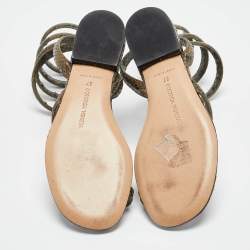 Bottega Veneta Green Python Embossed Leather Ankle Strap Sandals 37