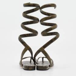 Bottega Veneta Green Python Embossed Leather Ankle Strap Sandals 37