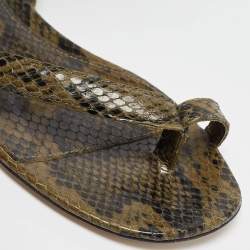 Bottega Veneta Green Python Embossed Leather Ankle Strap Sandals 37