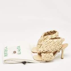 Bottega Veneta Beige Woven Leather Intrecciato Ankle Strap Sandals Size 37.5