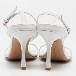 Bottega Veneta White Leather Stretch Ankle Strap Sandals Size 37.5