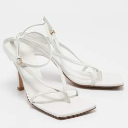 Bottega Veneta White Leather Stretch Ankle Strap Sandals Size 37.5