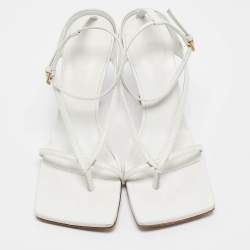 Bottega Veneta White Leather Stretch Ankle Strap Sandals Size 37.5