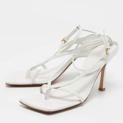 Bottega Veneta White Leather Stretch Ankle Strap Sandals Size 37.5