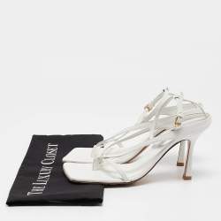 Bottega Veneta White Leather Stretch Ankle Strap Sandals Size 37.5