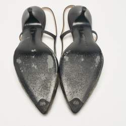 Pre Owned Bottega Veneta Black/Metallic Leather Slingback Pumps Size 38.5