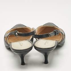 Pre Owned Bottega Veneta Black/Metallic Leather Slingback Pumps Size 38.5