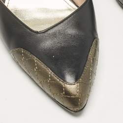 Pre Owned Bottega Veneta Black/Metallic Leather Slingback Pumps Size 38.5